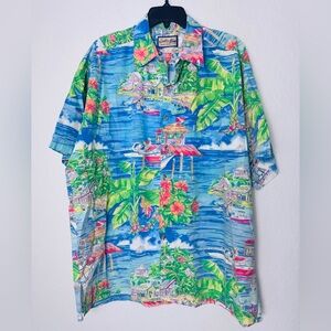 Kahala Men’s Hawaiian Shirt Size XL Port Of Call Sailboat Tropical Print Cotton